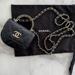 NEW Chanel Black Flap Bag Chain Pearl Gold Mini Lambskin Shoulder Crossbody RARE